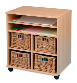Paper Storage Unit With Wicker Baskets