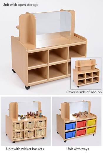Double Sided Storage Unit with Display/Mirror Add-On