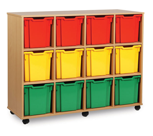 Ready Assembled 12 Jumbo Tray Storage Unit with Colour-Clear Trays