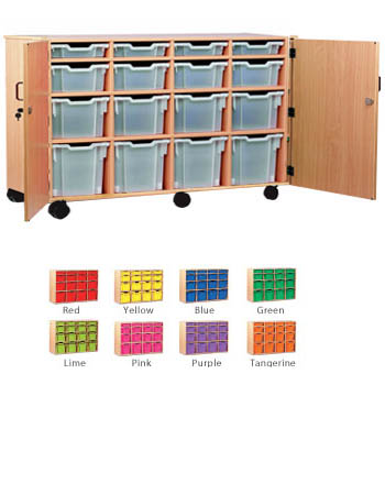 Ready Assembled Mobile 16 Variety Tray Storage Unit with Jumbo, Extra Deep, Deep and Shallow Trays+Doors
