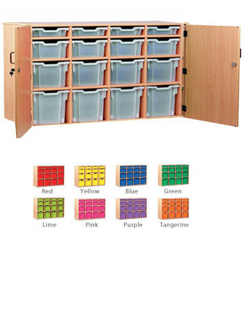 Ready Assembled Static 16 Variety Tray Storage Unit with Jumbo, Extra Deep, Deep and Shallow Trays+Doors