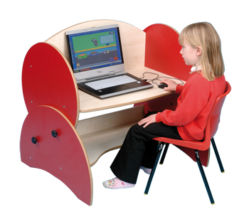 Low Level Height Adjustable Computer Desk - Red/Maple