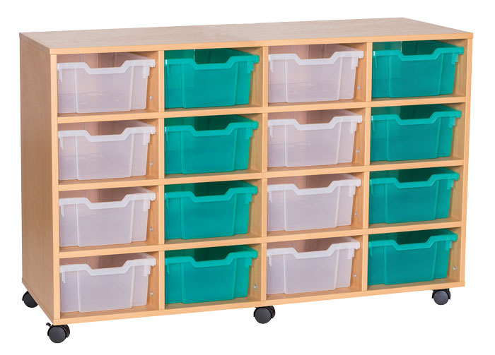 Sturdy Storage - Ready Assembled Cubbyhole Storage with 16 deep Trays (Mobile)