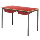 Contract Classroom Tables - Spiral Stacking Rectangular Table with Bullnosed MDF Edge - With 2 Shallow Trays and Tray Runners - view 2