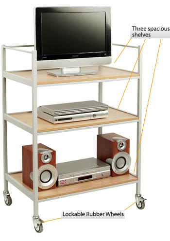 TV and Video Trolley With 3 Shelves