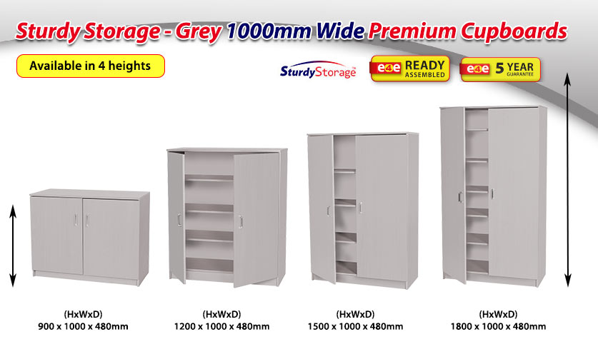 Sturdy Storage - Grey 1000mm Wide Premium Cupboards 