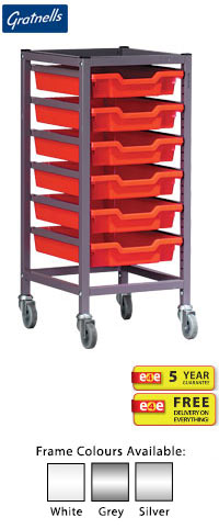 Gratnells Science Range - Complete Bench Height Single Column Trolley With 6 Shallow Trays Set - 860mm