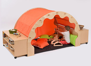 Play Pod & Canopy with 2 Sets of Curtains, 6 Scatter Cushions, Floor Mat & 2 Bookcases