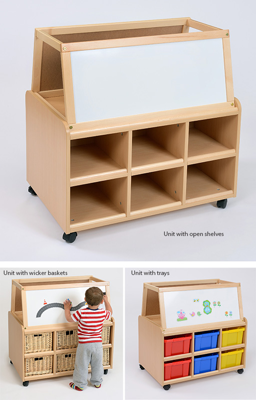 Double Sided Storage Unit with Drywipe Magnetic Easel Add-On