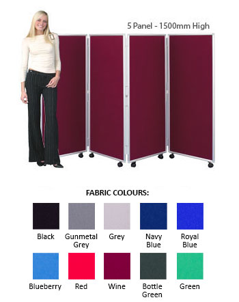 Concertina 1500mm High Mobile Room Divider - Nyloop Fabric