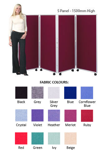 Concertina 1500mm High Mobile Room Divider - Woolmix Fabric