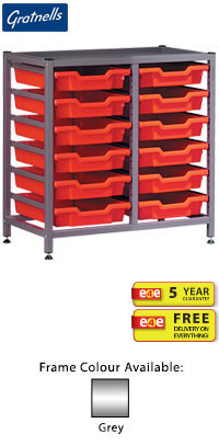 Gratnells Science Range - Complete Under Bench Height Double Column Grey Frame With 12 Shallow Trays Set - 725mm