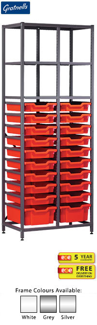 Gratnells Science Range - Complete Tall Double Column Frame With 20 Mixed Trays Set - 1850mm