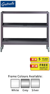 Gratnells Science Range - Bench Height Empty Treble Trolley With Shelves And 75mm Castors - 860mm