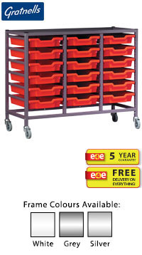 Gratnells Science Range - Complete Bench Height Treble Column Trolley With 18 Shallow Trays Set - 860mm