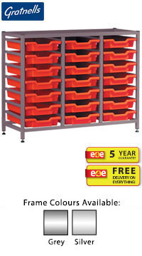 Gratnells Science Range - Complete Bench Height Treble Column Frame With 21 Shallow Trays Set - 825mm