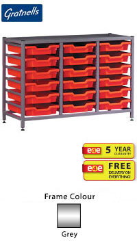 Gratnells Science Range - Complete Under Bench Height Treble Column Grey Frame With 18 Shallow Trays Set - 725mm