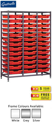 Gratnells Science Range - Complete Mid Height Treble Column Frame With 39 Shallow Trays Set - 1500mm