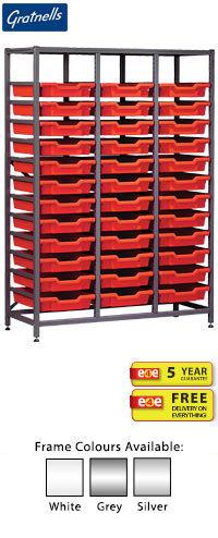 Gratnells Science Range - Complete Mid Height Treble Column Frame With 36 Shallow Trays Set - 1500mm