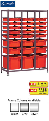 Gratnells Science Range - Complete Mid Height Treble Column Frame With 24 Mixed Trays Set - 1500mm