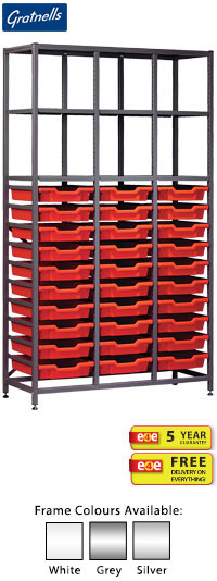 Gratnells Science Range - Complete Tall Treble Column Frame With 30 Shallow Trays Set - 1850mm