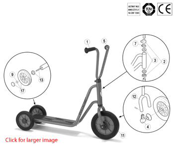 Winther Mini Viking Twin-Wheeled Scooter (Model No. 433) Spare Parts 