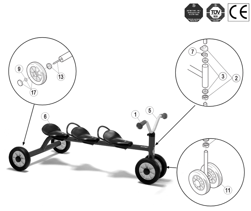 Winther Mini Viking Push Bike for 3 (Model No. 439) Spare Parts 