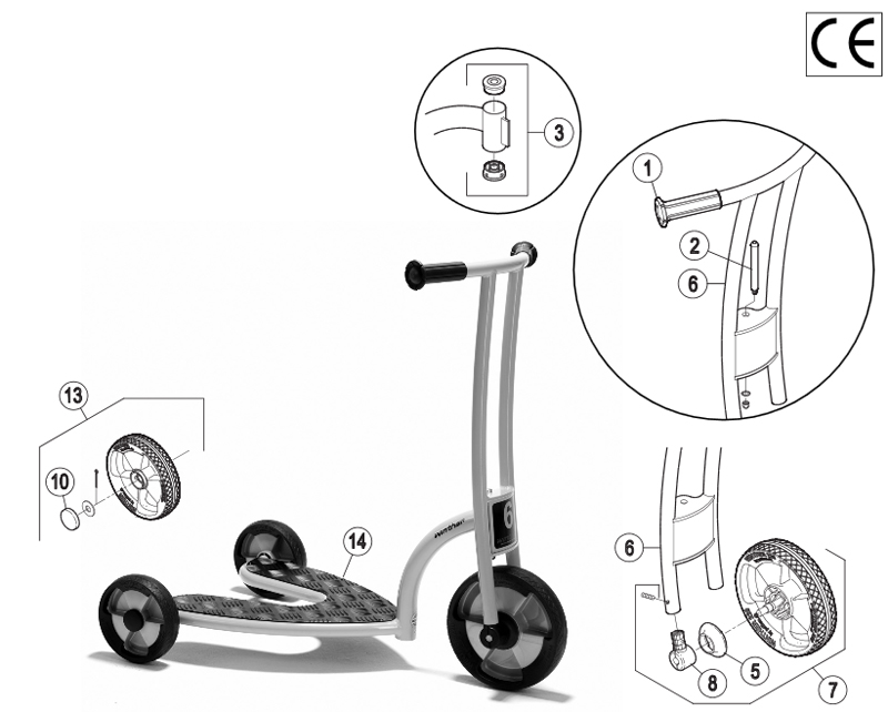 Winther Circleline Three-Wheel Scooter (Model No. 557) Spare Parts