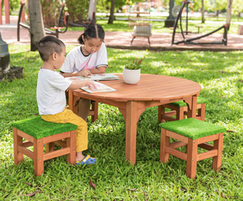 Outdoor Round Table with available Grass Seat Stools