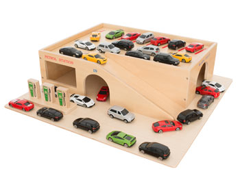 Wooden Garage & 25 Die cast Cars