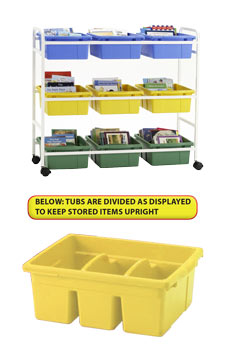 Multi Purpose Cart With 9 Divided Tubs For Book Storage