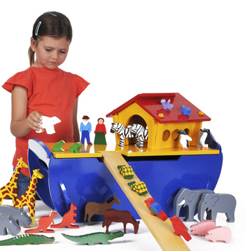 Large Wooden Noah's Ark Play Set with 50 Animals