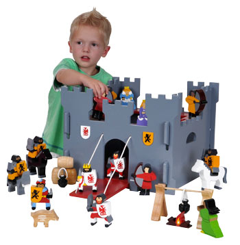 Wooden Medieval Castle And Figure Set