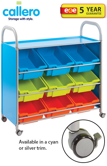 Callero® Tilted Tray Wide Storage Trolley With 9 Deep Trays