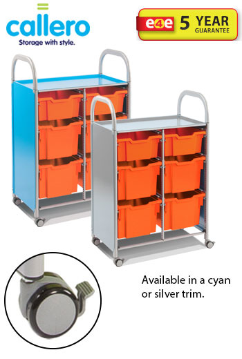 Callero® Double Width Storage Trolley With 2 Deep Trays And 4 Extra Deep Trays