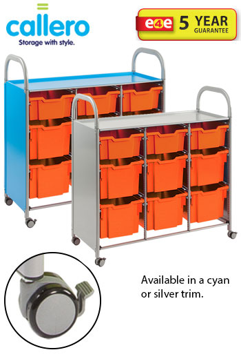 Callero® Treble Width Storage Trolley With 3 Deep Trays And 6 Extra Deep Trays