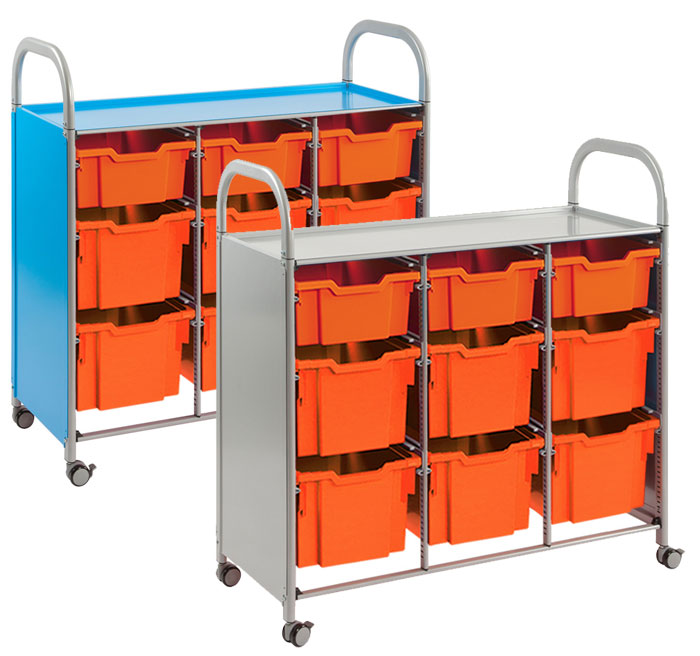 Callero® Treble Width Storage Trolley With 3 Deep Trays And 6 Extra Deep Trays