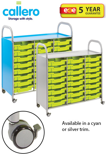 Callero® Treble Width Storage Trolley With 24 Shallow Trays