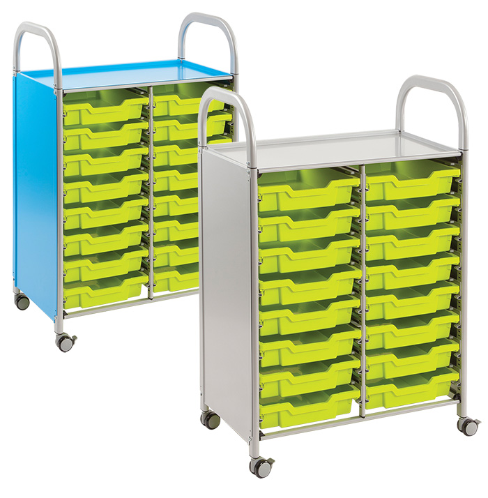 Callero® Double Width Storage Trolley With 16 Shallow Trays