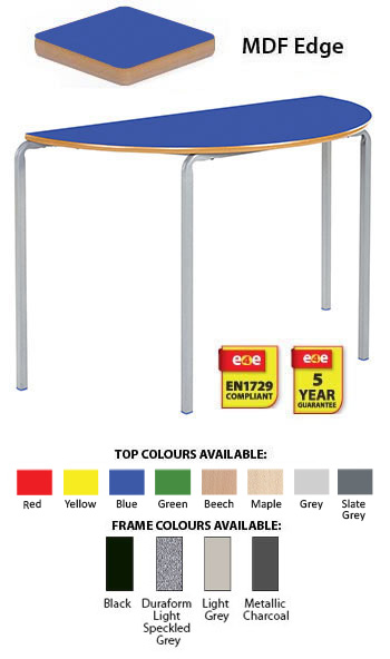 Contract Classroom Tables - Slide Stacking Semi-Circular Table with Bullnosed MDF Edge