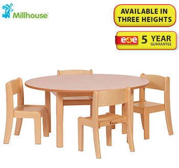 Circle Melamine Top Wooden Table And 4 Stacking Chairs