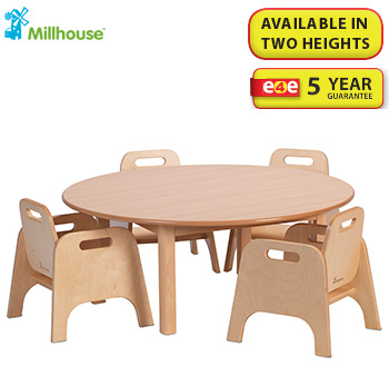Circle Melamine Top Wooden Table And 4 Stacking Sturdy Chairs Set