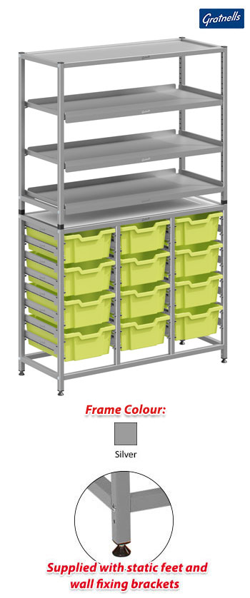 Gratnells Dynamis Tall Treble Column Frame Complete Set - 12 Deep Trays