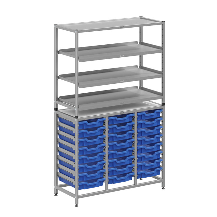 Gratnells Dynamis Tall Treble Column Frame Complete Set - 24 Shallow Trays