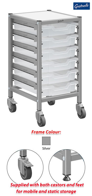 Gratnells Dynamis Single Column Trolley Complete Set - 6 Shallow Trays