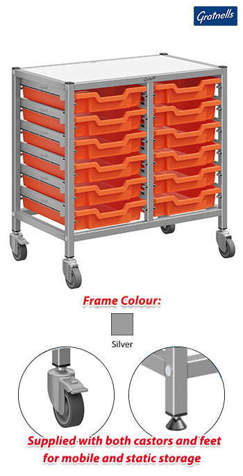 Gratnells Dynamis Double Column Trolley Complete Set - 12 Shallow Trays