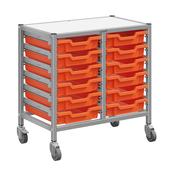 Gratnells Dynamis Double Column Trolley Complete Set - 12 Shallow Trays Gratnells Dynamis Double Column Trolley Complete Set - 12 Shallow Trays