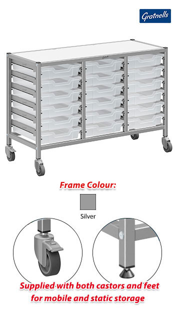 Gratnells Dynamis Treble Column Trolley Complete Set - 18 Shallow Trays