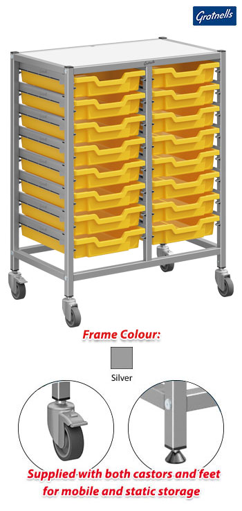 Gratnells Dynamis Double Column Trolley Complete Set - 16 Shallow Trays