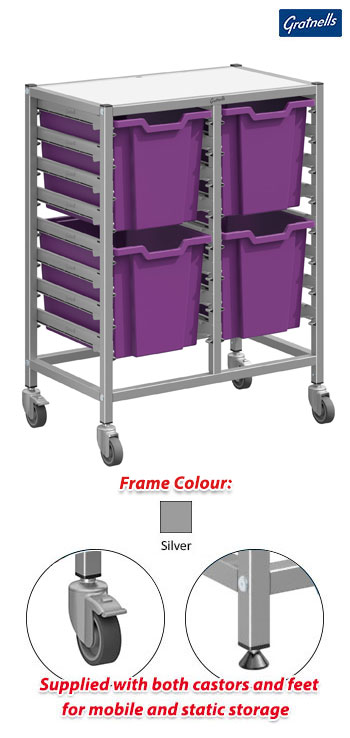 Gratnells Dynamis Double Column Trolley Complete Set - 4 Jumbo Trays
